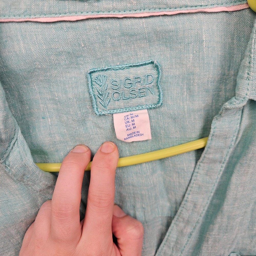 Sigrid Olsen Blue Coastal 100% Linen Button Down Shirt Size M - Picture 3 of 7